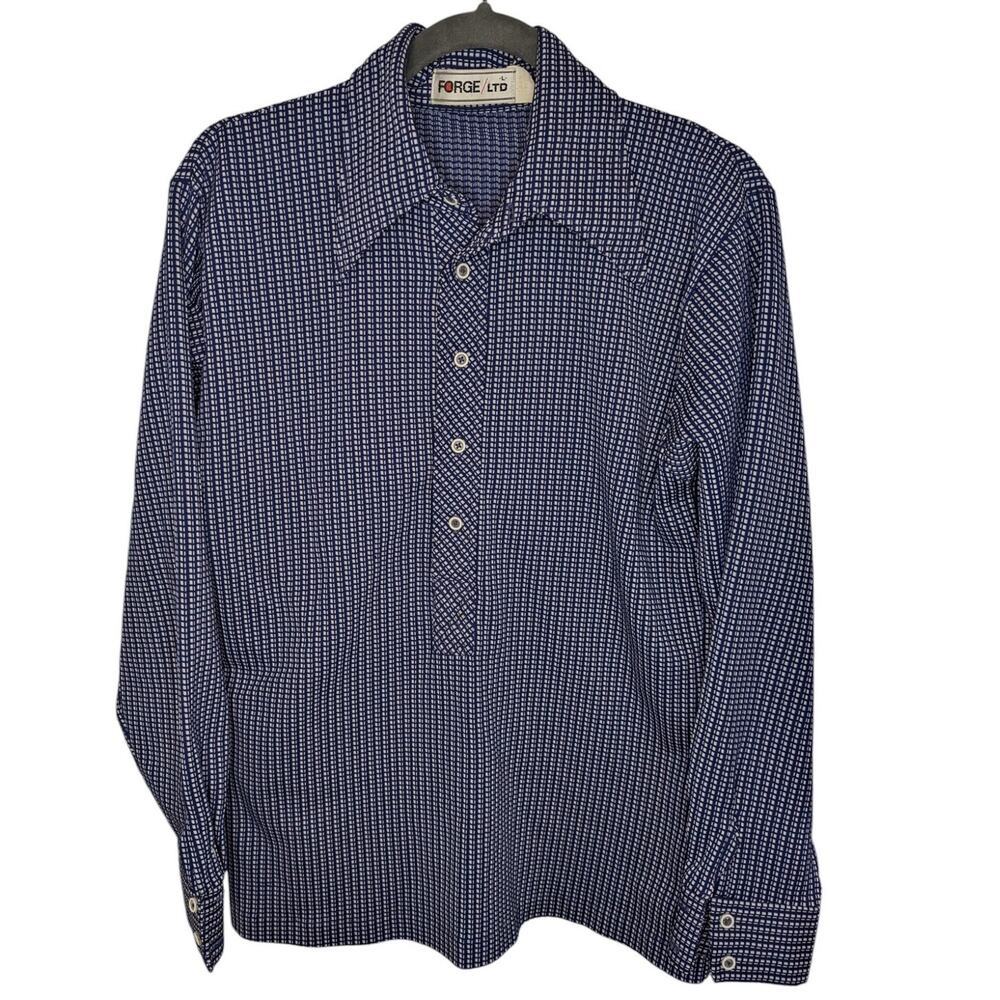 Forge LTD Vintage Blue 1/2 Button Up Wing Collar Shirt Large